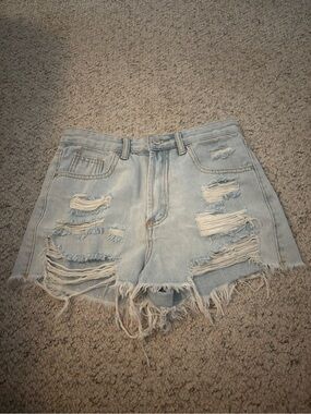 SHEIN Light Blue Distressed High-Rise Denim Shorts